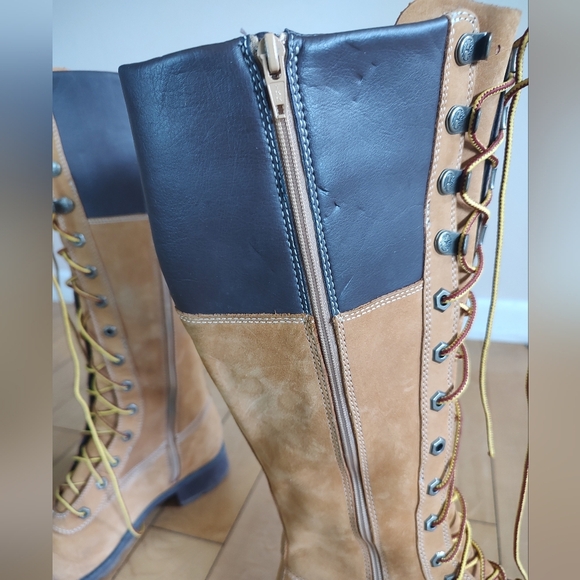 Timberland Women's Tan Lace-Up Construction Style Knee High Boots - Picture 4 of 14